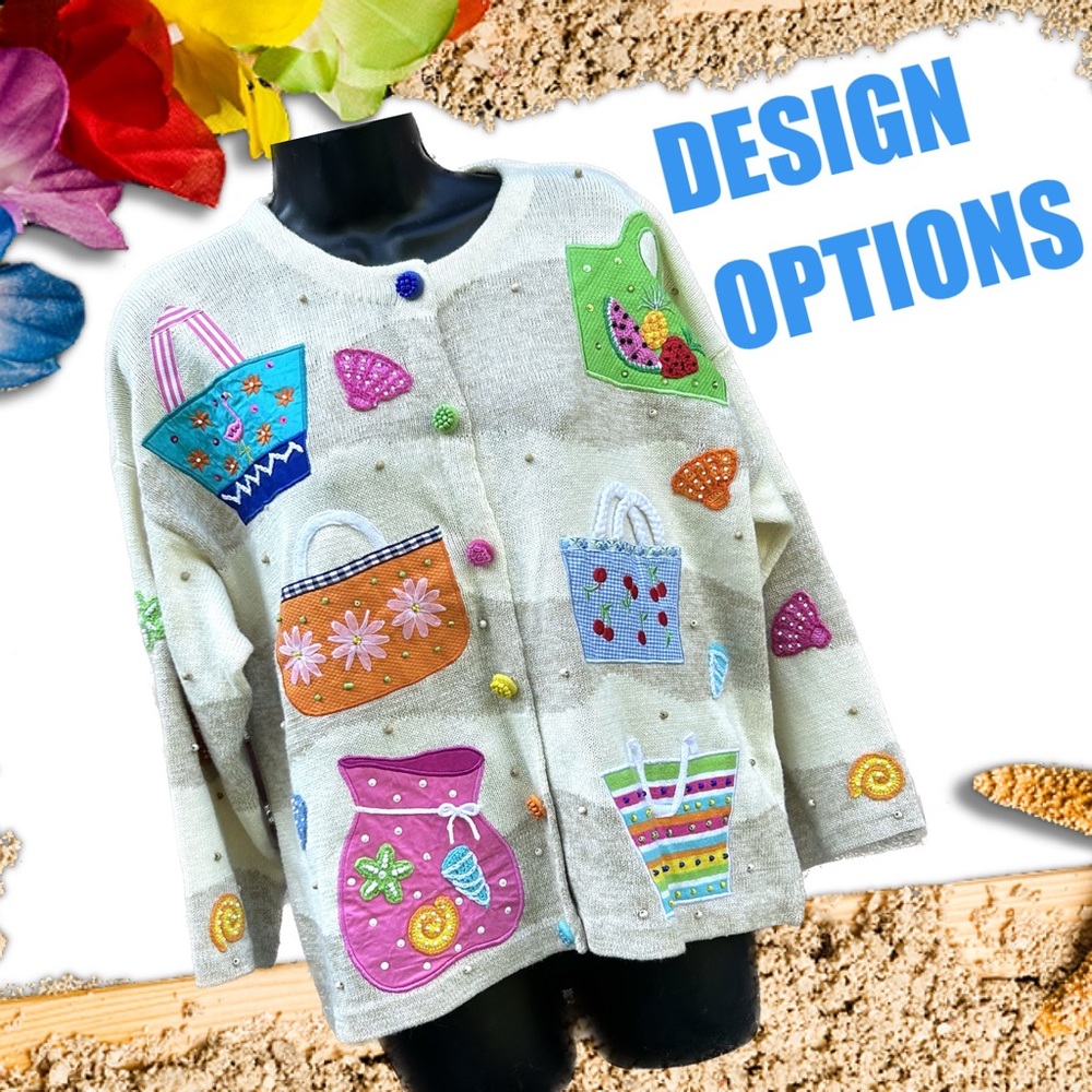 DESIGN OPTIONS Philip And Jane Gordon Beach Bag Themed Cardigan -Sz L